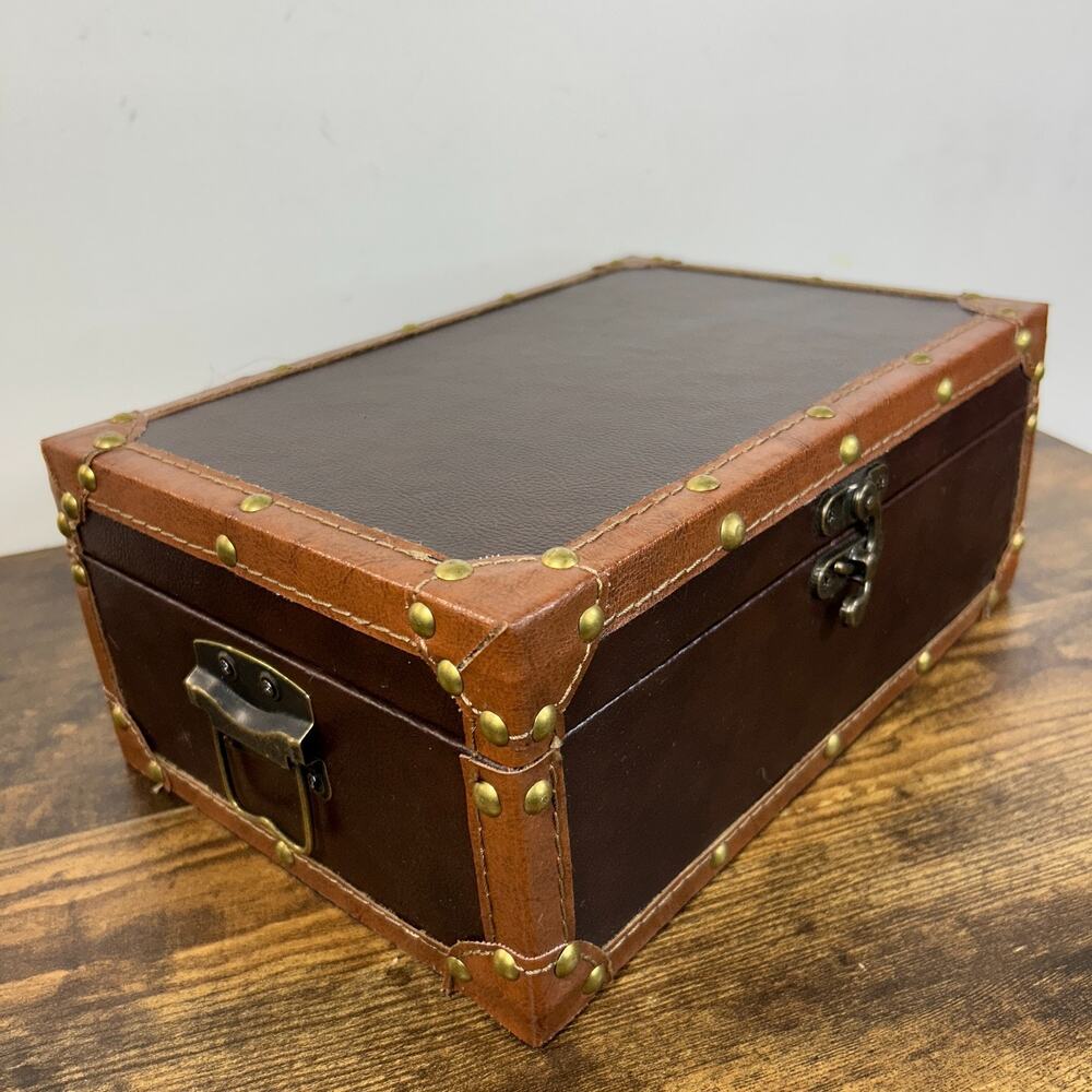 Unbranded Vintage Style Small Trunk Decorative Storage Box Faux Leather Brown